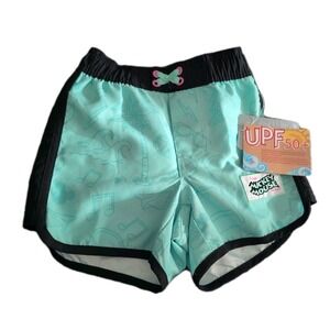 NWT -Disney Mickey Mouse Boys'  Teal & Black  Swim Trunks UPF 50+Size 2